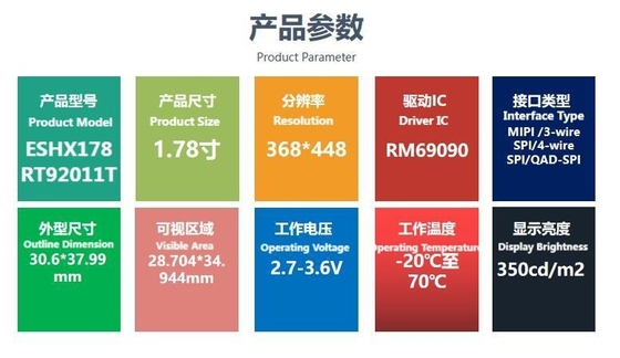 1.78 ιντσών AMOLED LCD οθόνη με 368 * 448 ανάλυση QSPI διεπαφή υψηλής ευκρίνειας υψηλής φωτεινότητας χρωματική οθόνη