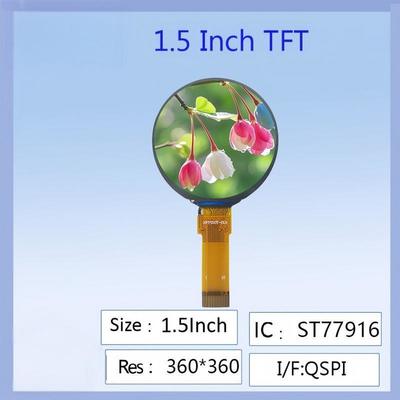 1.5 ιντσών στρογγυλή έγχρωμη οθόνη TFT LCD, ανάλυση 360x360, IC οδηγού ST77916, υψηλής ευκρίνειας, ευρεία γωνία θέασης για έξυπνα φορέσιμα/DIY ηλεκτρονικά έργα/πίνακες οργάνων βιομηχανικών οργάνων