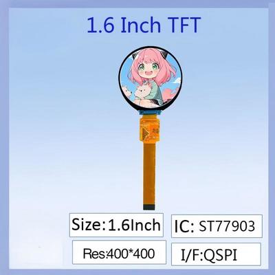 Οθόνη LCD TFT IPS 1.6 ιντσών στρογγυλή - 400x400 Υψηλή Ανάλυση, IC οδηγού ST77903, Διασύνδεση Plug-In 16PIN, Πλήρες Χρώμα, Ευρεία Γωνία Θέασης για Έξυπνα Φορέσιμα/Βιομηχανικά Όργανα/DIY Ηλεκτρονικά Έργα