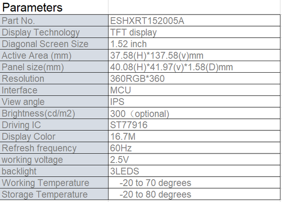 IPS circular1.52 inch color Liquid Crystal Display module, 360*360 resolution,MCU interface,300 nits brightness,ST77916 driver IC,used for AI field
